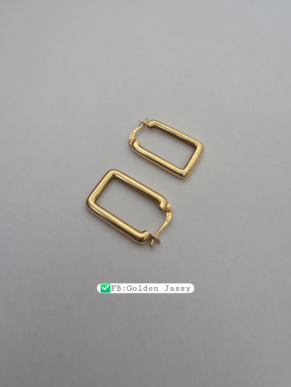 18K Real Gold Rectangle Hoop E